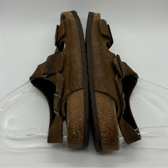 Birkenstock Brown Leather Size 38 Women's 7 Buckle Sandals Double Strap Slingbac - Picture 7 of 9